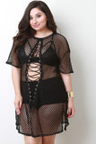 Lace-Up Fishnet Mesh Cover-Up Dress