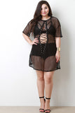 Lace-Up Fishnet Mesh Cover-Up Dress