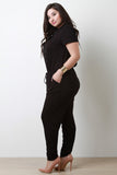 Mock Neck Lace-Up Jersey Knit Jumpsuit