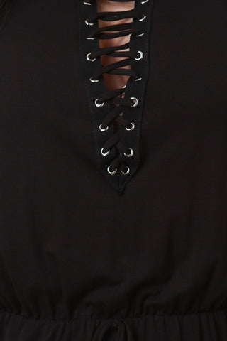 Mock Neck Lace-Up Jersey Knit Jumpsuit