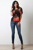 Semi-Sheer Floral Mesh Crew Neck Top