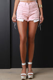 Side Lace-Up Distressed High Waisted Denim Shorts