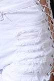 Side Lace-Up Distressed High Waisted Denim Shorts