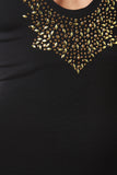 Golden Rhinestone Yoke Keyhole Midi Dress