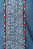 Chambray Printed Border Off-The-Shoulder Shift Dress