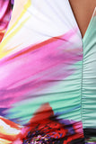 Watercolor Plunging V-Neck Bodycon Dress