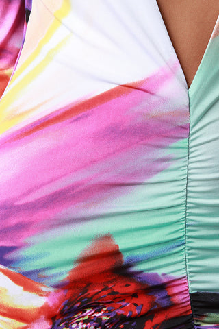 Watercolor Plunging V-Neck Bodycon Dress