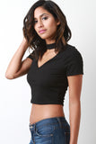 Mock Choker V-Neck Crop Top