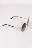 Open Wire Rhinestone Frame Round Cat Eyed Sunglasses
