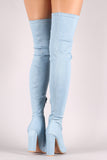 Fitted Ripped Denim Chunky Heeled Over-The-Knee Boots
