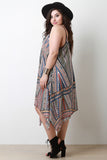 Mixed Print Trapeze Handkerchief Hem Dress