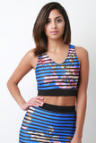 Semi-Sheer Striped Contrast Floral Crop Top