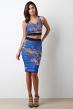 Semi-Sheer Striped Contrast Floral Crop Top