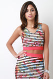 Semi-Sheer Striped Contrast Floral Crop Top