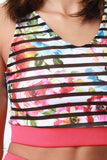 Semi-Sheer Striped Contrast Floral Crop Top