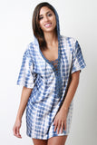 Tie Dye Jersey Knit Lace-Up Hoodie T-Shirt Dress