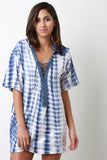 Tie Dye Jersey Knit Lace-Up Hoodie T-Shirt Dress