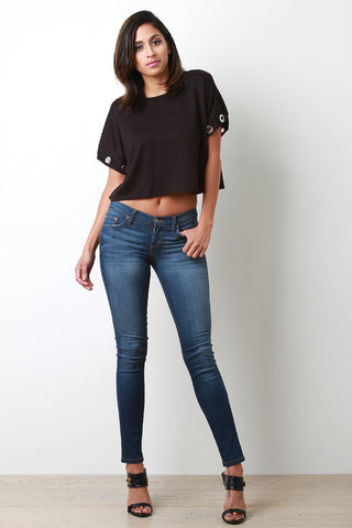 Eyelet Sleeves Boxy Top