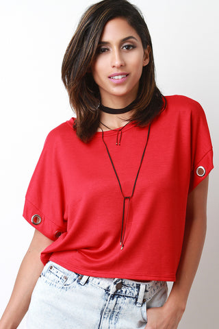 Eyelet Sleeves Boxy Top