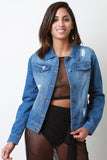 Faded Distressed Button Up Denim Jacket