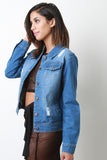 Faded Distressed Button Up Denim Jacket