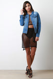 Faded Distressed Button Up Denim Jacket