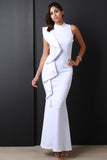 Mock Neck Side Ruffle Maxi Mermaid Dress