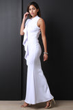 Mock Neck Side Ruffle Maxi Mermaid Dress