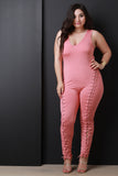 Sleeveless Eyelet Corset Front Lace-Up Jumpsuit