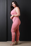 Sleeveless Eyelet Corset Front Lace-Up Jumpsuit