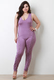 Sleeveless Eyelet Corset Front Lace-Up Jumpsuit