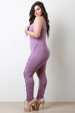 Sleeveless Eyelet Corset Front Lace-Up Jumpsuit