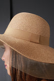 Wide Brim Mesh Edge Ribbon Straw Sun Hat