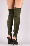 Suede Peep Toe Lace Up Heeled Over-The-Knee Boots