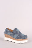 Denim Stars Accent Lug Sole Loafer Wedge Sneaker
