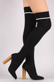 Qupid Ribbed Sweater Knit Striped Over-The-Knee Boots