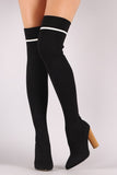 Qupid Ribbed Sweater Knit Striped Over-The-Knee Boots