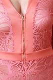 Semi-Sheer Lace Mesh V-Neck Long Sleeve Jumpsuit