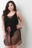 Fishnet Mesh Contrast Trim Cover Up Mini Dress