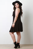 Sleeveless Ribbed Knit Button Decor Shift Dress