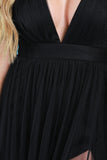 Deep V-Neck Side Slit Maxi Tulle Dress