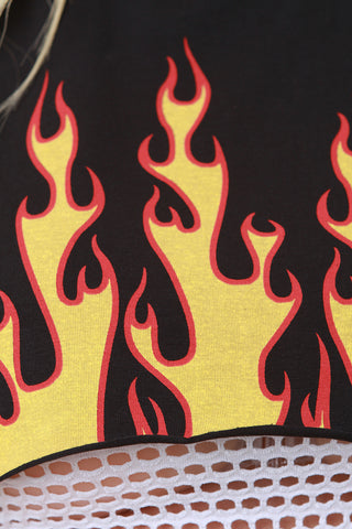 Flame Print Sleeveless Crop Top