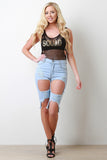 Knee Length Distressed Cut Out Denim Shorts