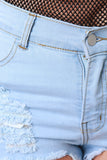 Knee Length Distressed Cut Out Denim Shorts