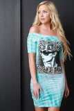 Tie Dye Slay Queen Graphic Print Off-The-Shoulder Mini Dress