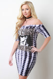 Tie Dye Slay Queen Graphic Print Off-The-Shoulder Mini Dress