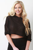 Fishnet Short Sleeves Hooded Crop Top
