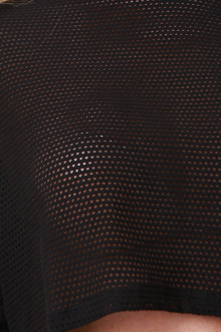 Fishnet Short Sleeves Hooded Crop Top