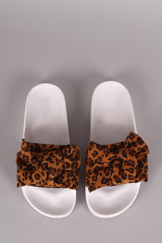 Wild Diva Lounge Leopard Knotted Bow Slide Sandal