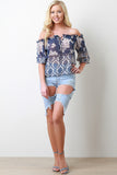 Semi-Sheer Paisley Print Bardot Self-Tie Top